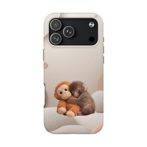 Punch Monkey Hug Tough Phone Case | Viral Meme Art, Realistic Fur Illustration image 7
