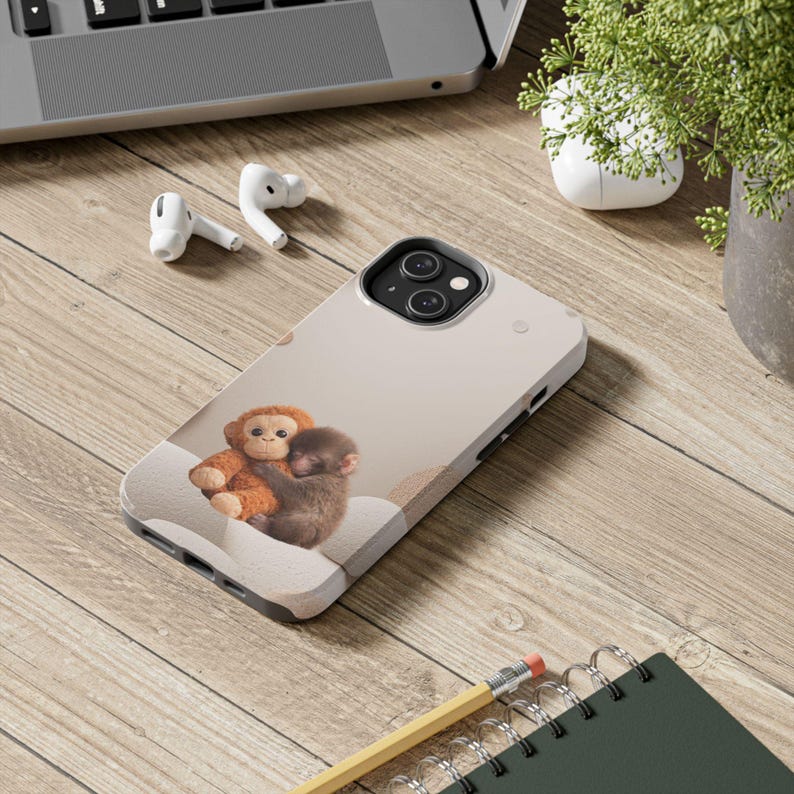 Punch Monkey Hug Tough Phone Case | Viral Meme Art, Realistic Fur Illustration image 14