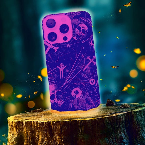 Neon Pink Skull Urban Gothic Phone Case | Purple Black Energy Lines