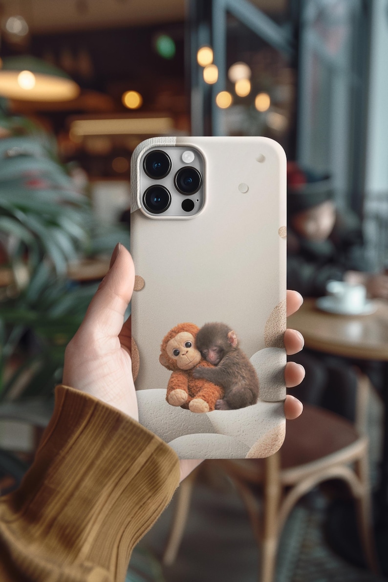 Punch Monkey Hug Tough Phone Case | Viral Meme Art, Realistic Fur Illustration image 5