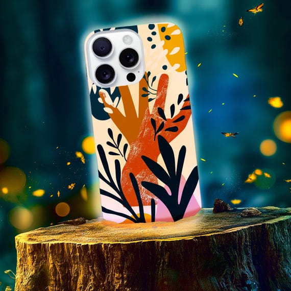 Abstract Botanical Hand Phone Case | Earth Tone Mustard Navy Modern Art