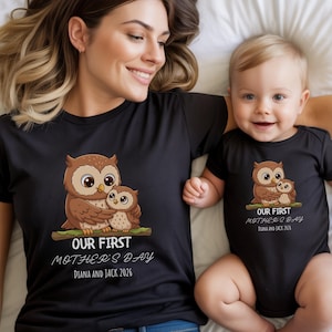 Custom Owl First Mother's Day Shirt, Mama Baby Names Outfit 2026, Gift For Mom