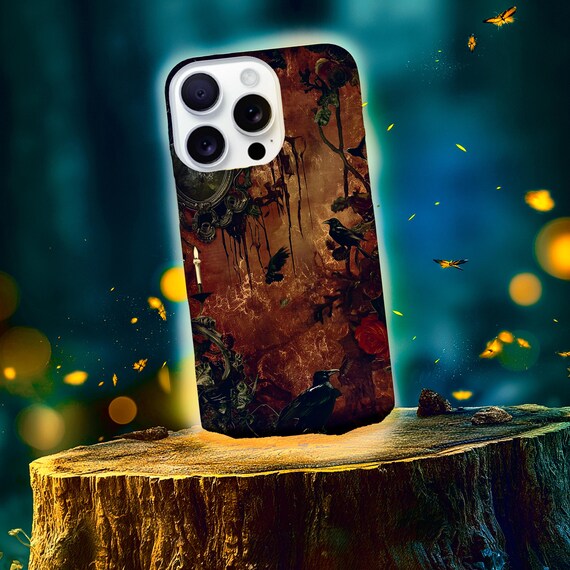 Victorian Gothic Ravens & Red Roses Tough Phone Case | Candlelight Dark Art