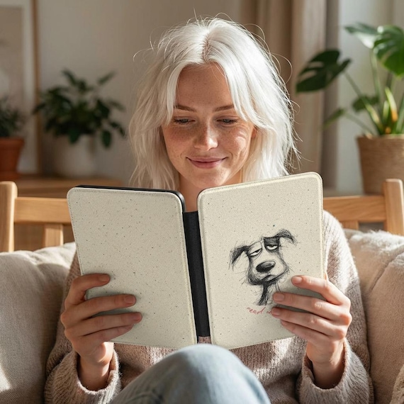 Sleepy Dog Kindle Case: Hand-Drawn Sketch E-Reader Sleeve, Dog Lover Gift