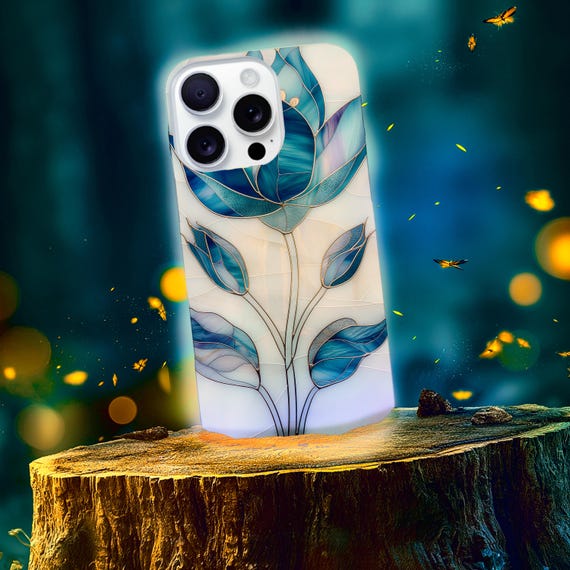 Stained Glass Lotus Phone Case | Blue Lavender Floral Art