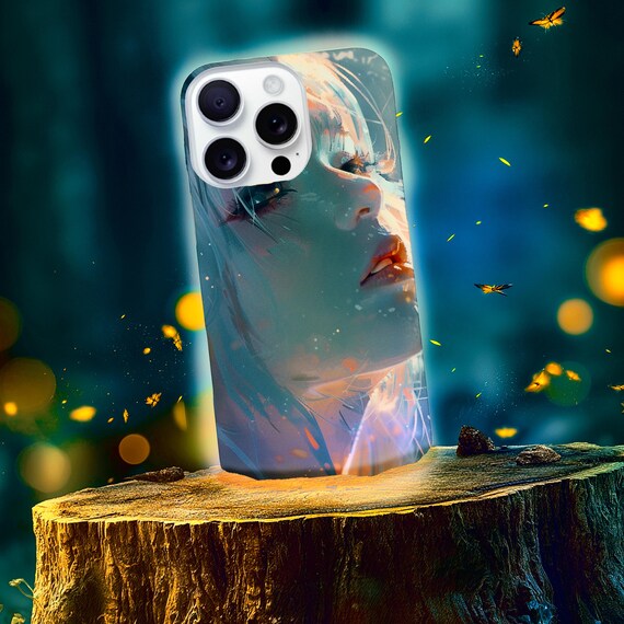 Sunlit Upward-Looking Female Anime Phone Case | Cinematic Portrait, Soft Brushstrokes