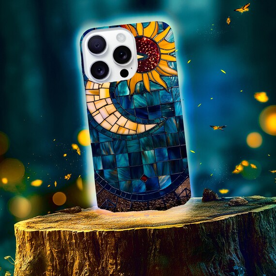 Stained Glass Sun & Moon Phone Case | Celestial Mosaic Art