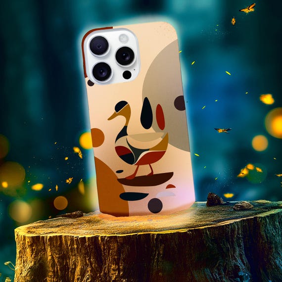 Abstract Duck Illustration Phone Case | Geometric Bird Art, Neutral Rust Tones