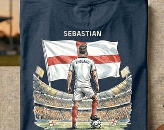 Comfort Colors® Personalized England Soccer Shirt, Custom Name Number Tee, Vintage Stadium Football Shirt, Country Pride Fan Gift
