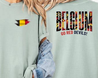 Comfort Colors® Belgium Soccer Fan Shirt, Belgium Football Supporter Tee, Black Yellow Red Graphic T-Shirt, Belgian Pride Tee