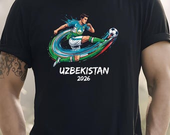 Uzbekistan Football Fan Shirt 2026, Blue Green Soccer Graphic Tee, Country Inspired Sports Shirt, Unisex Supporter T Shirt