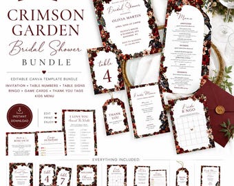 Bridal Shower Bundle Template | Editable Canva Signs, Games & Invitation