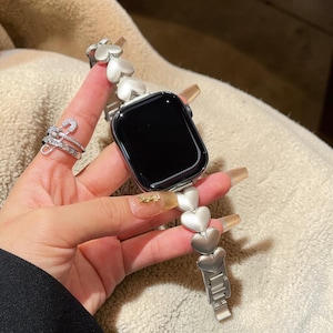 Pasek do zegarka Apple Watch w kształcie serca dla kobiet – metalowy pasek, stylowy prezent dla niej