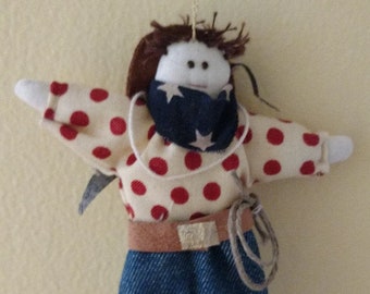 Handmade Cowboy Christmas Ornament - Polka Dot Shirt, Denim Jeans