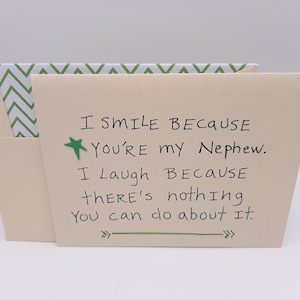 Funny Nephew Card, Nephew Birthday Card, Smile Because You&#39;re My Nephew, Card from Uncle, Card from Aunt, Father&#39;s Day Card for Nephew