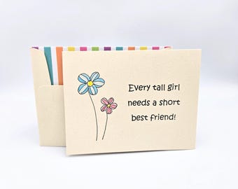 Tall Girl Short Friend Friendship Card, Floral Illustration, Blank Inside