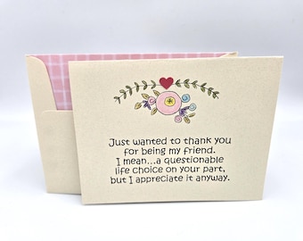Sarcastic Thank You Card for Friend – Funny Birthday Greeting, Blank Inside