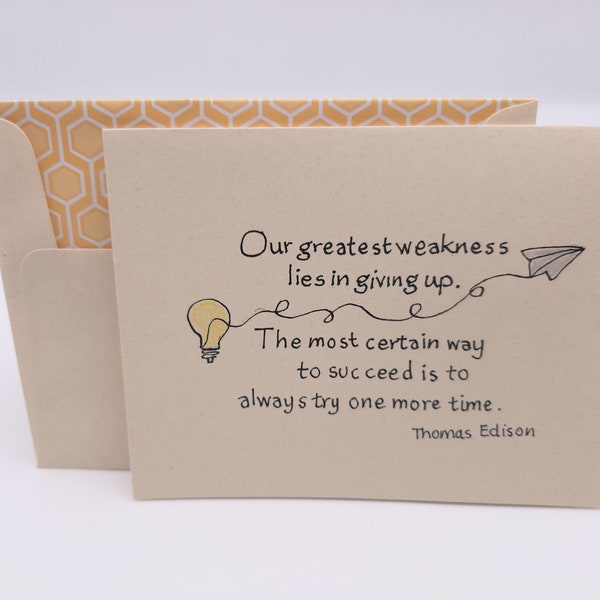Key to Success Card - Never Give Up - Encouragement Card - Thomas Edison Quote - Graduation Card - Perseverance Quote - Motivational Quote