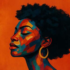 Colorful Afrocentric Woman Portrait Samsung Frame TV Art, African American, Black Excellence Mosaic, Wallpaper, Instant Digital Download image 2