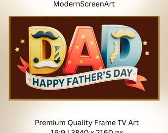 Bonne fête des pères papa Samsung cadre TV art, lettres 3D bleu Orange or, cravate moustache, cadeau fête des pères, téléchargement numérique instantané