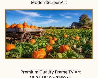 Décoration murale automnale pour téléviseur Samsung Frame : Champ de citrouilles moderne, citrouille d'Halloween, décor rustique, économiseur d'écran, téléchargement numérique instantané