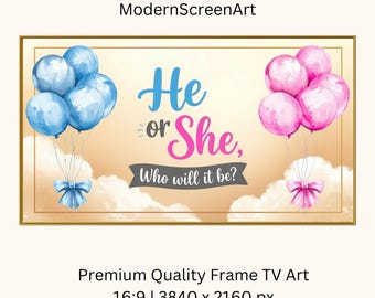 Décoration murale pour révélation du sexe du bébé : cadre photo Samsung Frame, garçon ou fille ? Décoration rose et bleue pour baby shower | Ballons aquarelle pastel | Téléchargement instantané