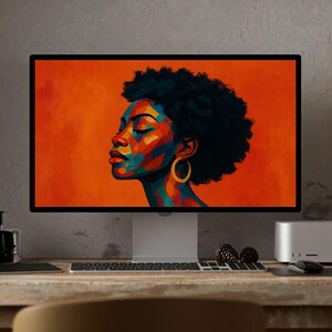 Colorful Afrocentric Woman Portrait Samsung Frame TV Art, African American, Black Excellence Mosaic, Wallpaper, Instant Digital Download image 9