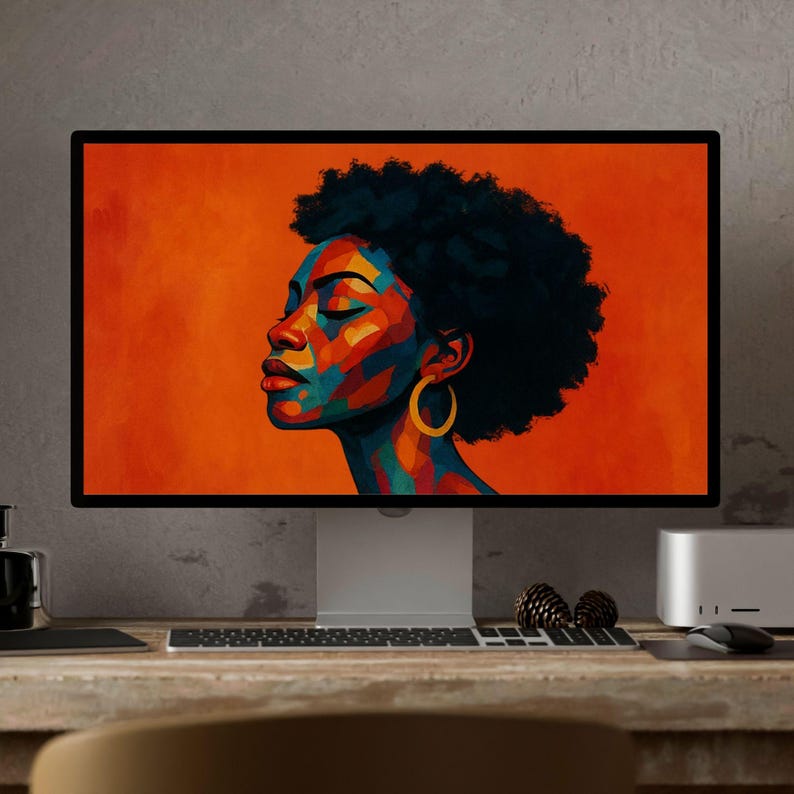 Colorful Afrocentric Woman Portrait Samsung Frame TV Art, African American, Black Excellence Mosaic, Wallpaper, Instant Digital Download image 9