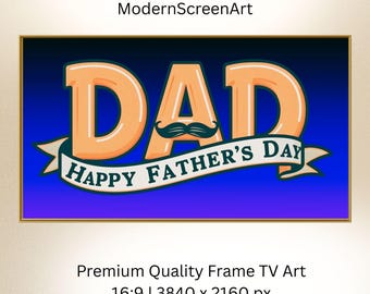 Papa, cadre pour la fête des pères, oeuvre d'art pour la télévision, lettres 3D bleu orange, moustache, célébration (téléchargement numérique)