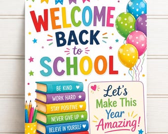 Affiche de bienvenue pour la rentrée scolaire, décoration de porte de classe, enseignants, tableau d'affichage, couloir d'école, cadeau pour l'association des parents d'élèves, téléchargement instantané, JPG