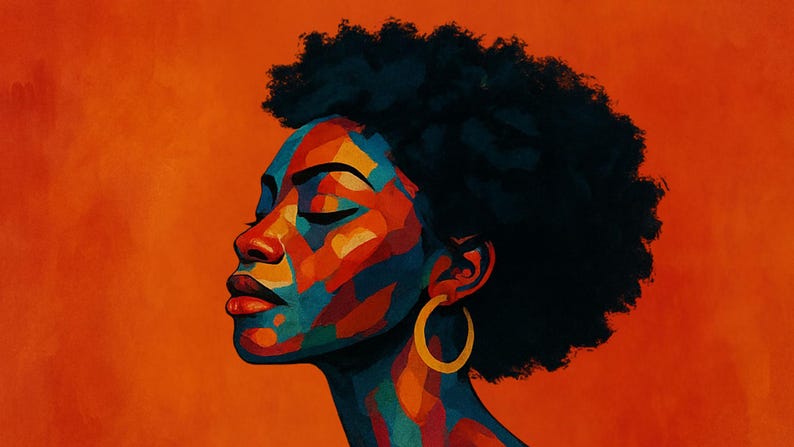 Colorful Afrocentric Woman Portrait Samsung Frame TV Art, African American, Black Excellence Mosaic, Wallpaper, Instant Digital Download image 2