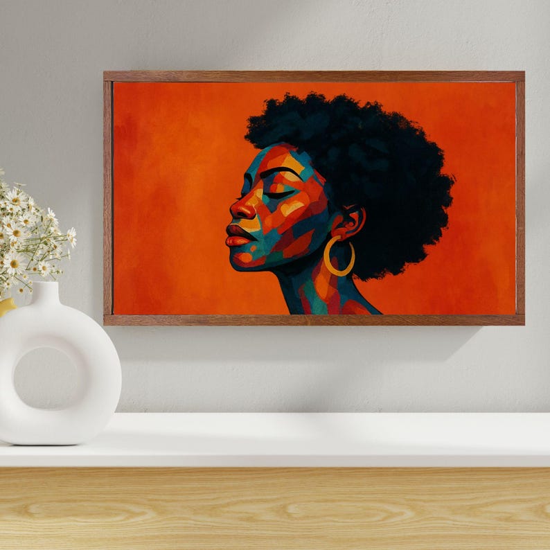 Colorful Afrocentric Woman Portrait Samsung Frame TV Art, African American, Black Excellence Mosaic, Wallpaper, Instant Digital Download image 6