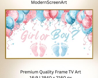 Art mural pour téléviseur Samsung avec cadre révélateur de sexe | Déco baby shower bleu rose | Garçon ou fille ? Aquarelle pastel | Téléchargement numérique instantané