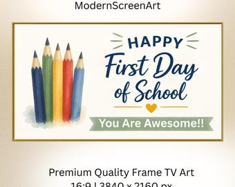 Bonne rentrée scolaire ! Décoration murale pour téléviseur Samsung Frame : crayons de couleur, panneau numérique « Bienvenue à l’école », fond d’écran, téléchargement instantané.