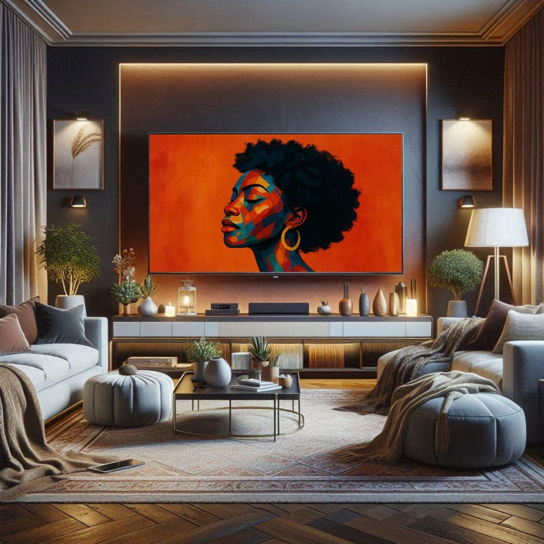 Colorful Afrocentric Woman Portrait Samsung Frame TV Art, African American, Black Excellence Mosaic, Wallpaper, Instant Digital Download image 7