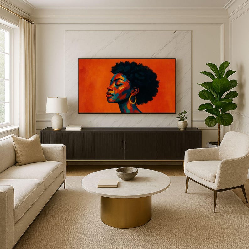 Colorful Afrocentric Woman Portrait Samsung Frame TV Art, African American, Black Excellence Mosaic, Wallpaper, Instant Digital Download image 5