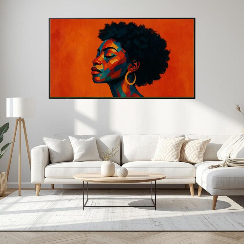 Colorful Afrocentric Woman Portrait Samsung Frame TV Art, African American, Black Excellence Mosaic, Wallpaper, Instant Digital Download image 13