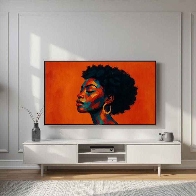 Colorful Afrocentric Woman Portrait Samsung Frame TV Art, African American, Black Excellence Mosaic, Wallpaper, Instant Digital Download image 15