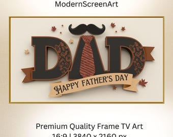 Bonne fête des pères papa Samsung cadre TV art, moustache et cravate murale, lettres 3D, cadeau papa moderne, numérique, téléchargement immédiat