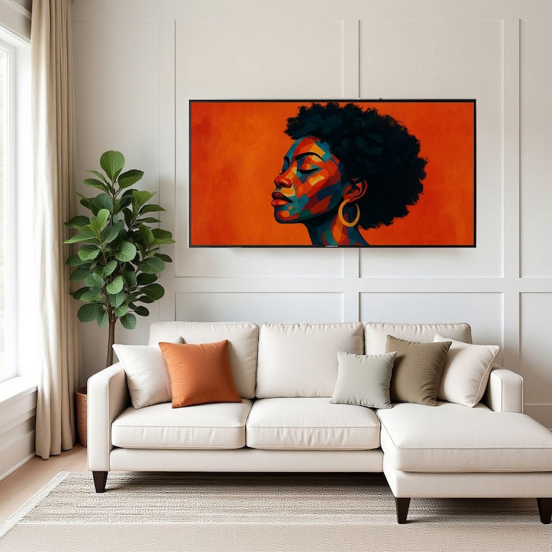 Colorful Afrocentric Woman Portrait Samsung Frame TV Art, African American, Black Excellence Mosaic, Wallpaper, Instant Digital Download image 3
