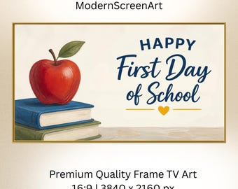 Décoration murale pour la rentrée scolaire : motif pomme effet peinture, fond d’écran Samsung Frame, téléchargement instantané.