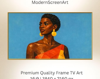 Abstract Afrocentric Woman Portrait, African American Samsung Frame TV Art, Mid-Century Modern Style, Wallpaper, Black Art Digital Download