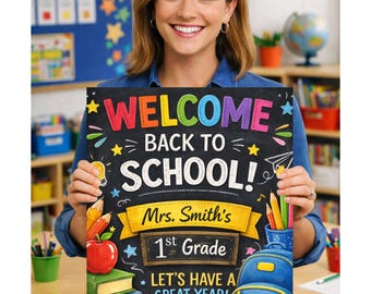 Panneau de bienvenue pour la rentrée scolaire, personnalisé avec le nom de l'enseignant et le niveau, pour la porte de la classe, cadeau pour l'association des parents d'élèves, téléchargement numérique disponible en 6 heures.