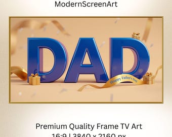 Bonne fête des pères, papa, cadre pour téléviseur Samsung, lettres 3D bleues, cadeaux en or, fête minimaliste moderne, papier peint, téléchargement immédiat