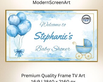 Décoration murale personnalisée bleue pour baby shower garçon : cadre photo Samsung, panneau de bienvenue, prénom personnalisé, aquarelle pastel, « C’est un garçon », téléchargement numérique
