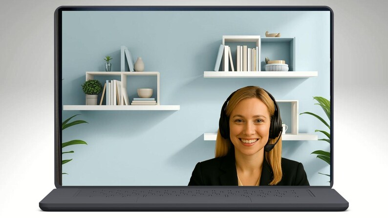 Modern Blue Zoom Background, Minimalist Shelving Background ...