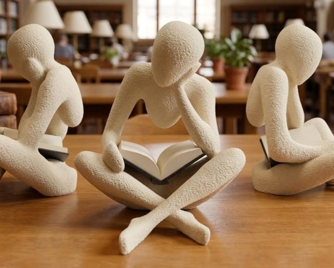 Reading Sculpture No Body Figure Sitting Book 3D Printed Bone White ...