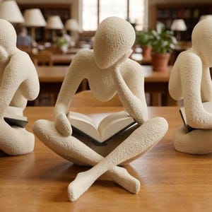 Reading Sculpture No Body Figure Sitting Book 3D Printed Bone White Finish Library Lover Gift Home Decor Art Statue Bookworm Present