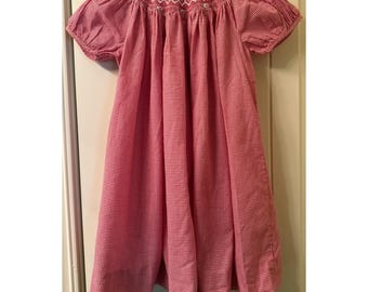 Royal Child Vintage Red Gingham Smocked Bishop Dress 24M Red White Check Hearts