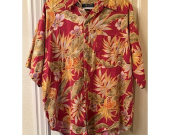 Camisa hawaiana Vintage Colours de Alexander Julian para hombre, talla L, estampado de piña tropical.